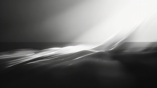 Minimalist light leak overlay, soft blurred white and pale gray light glowing from the edge over a pure black background