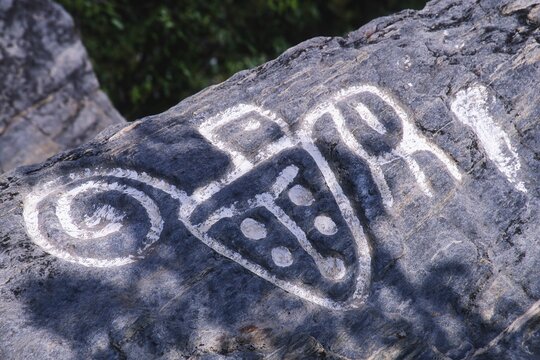 Petroglyphs of Vigirima, also known as Tronconero&rsquo;s Painted Stone, Piedra Pintada archaeological site, San Esteban National park, Carabobo state, Venezuela