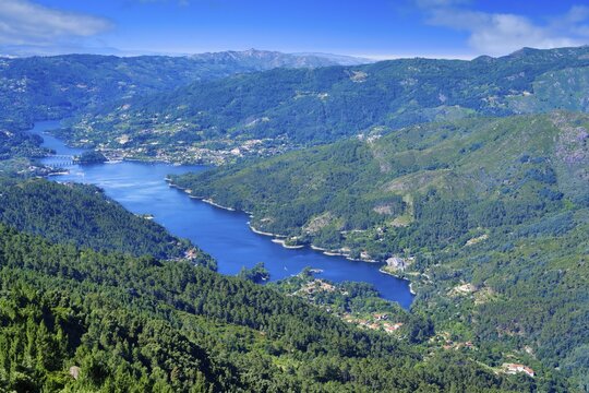 View from the point of view Pedra Bela over the Cavado River, Peneda Geres National Park, Minho, Portugal