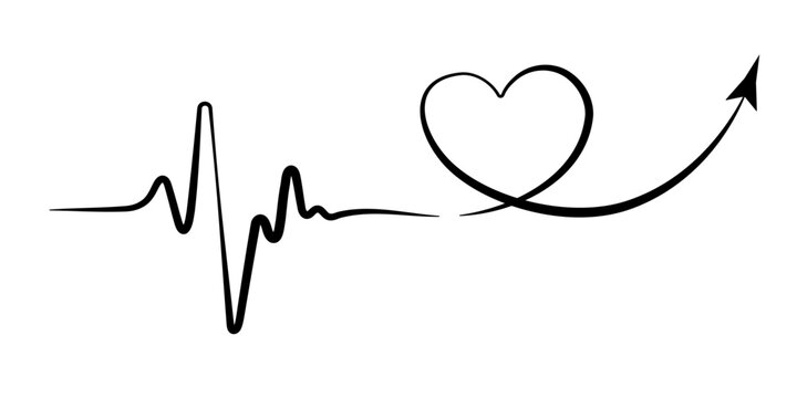 Cardiogram heartbeat pulse and heart shape with rising arrow vector