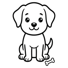 Obraz premium A cute cartoon illustration of a happy brown puppy and a cheerful cat sitting together as domestic pets, isolated on a white background in a fun vector art style