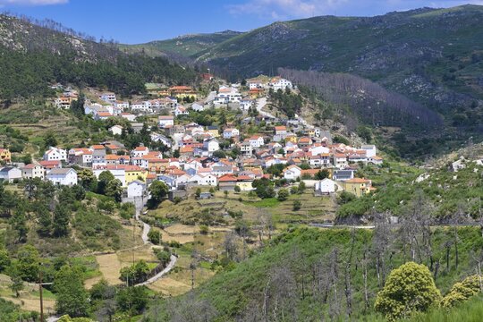 View over Sabugueiro mountain village, the highest village of continental Portugal, Serra da Estrela, Beira Alta, Portugal
