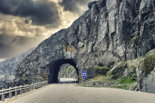 Road with tunnel, Serra da Estrela, Portugal