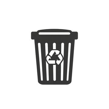 Icono de un cubo de basura con el s&iacute;mbolo de reciclaje para la gesti&oacute;n de residuos y el cuidado del medio ambiente en fondo blanco.