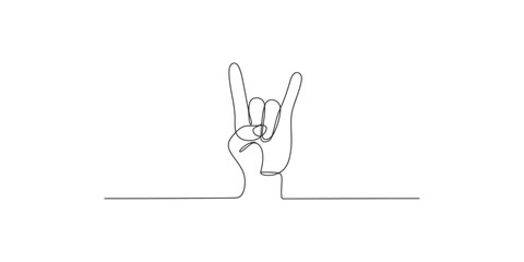 Obraz premium Continuous line drawing of a hand making the rock on sign gesture one minimalist art