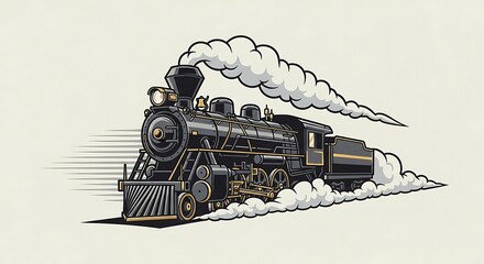 A black steam train with gold accents traveling quickly