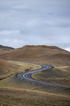 Road winds, Myvatn, Northern Iceland, Iceland