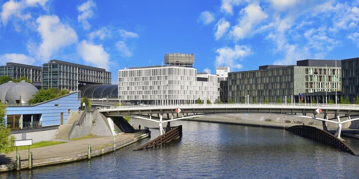 Business buildings along the Spree river, Government district in Berlin Mitte, Berlin, Germany