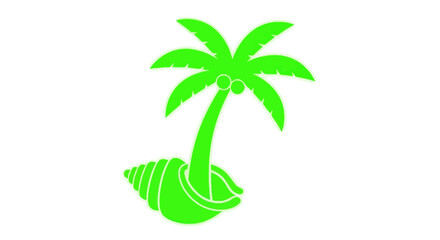 Obraz premium Vibrant Green Neon Palm Tree Silhouette Inside Seashell Icon on White Background