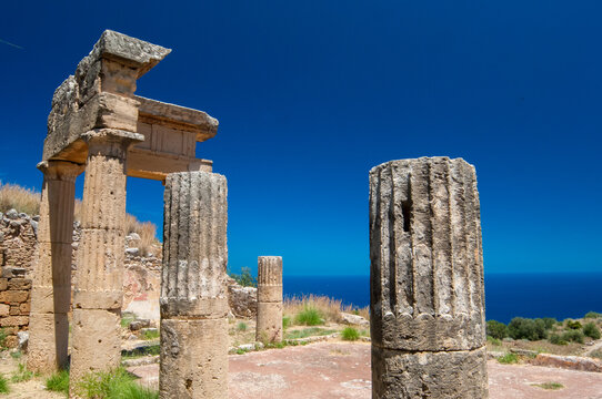 Solunto, Sicily:  columns and ruins of the Gymnasium in this famous old phoenician town near Palermo