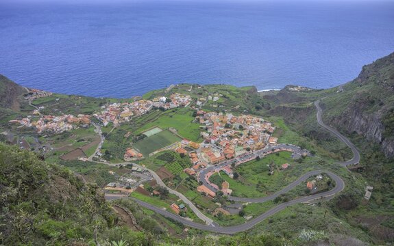 Path to Mirador de Abrante offers great low views of the village, Agulo, La Gomera, Spain