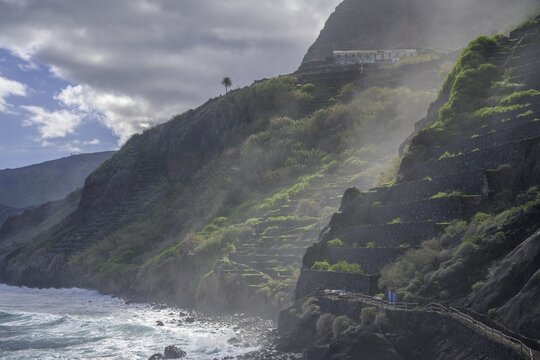 Stone terraces on the coast, Pescante de Agulo, La Gomera, Spain