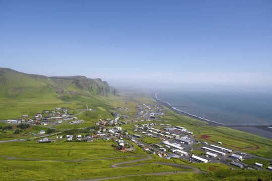 Village view of Vik, coast, South Iceland, Iceland