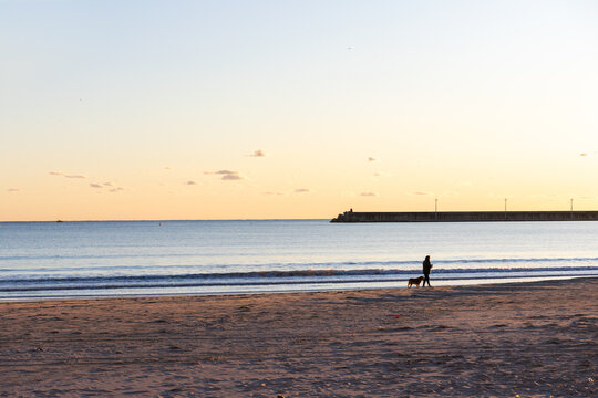 Sunset at the beach of Barbate on the atlantic Costa de la Luz of southern Spain, on a bright day in winter