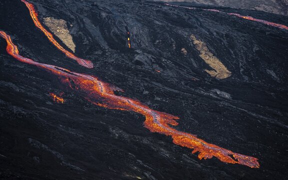 Lava field, lava and lava flow, Fagradalsfjall, Kr&yacute;suv&iacute;k volcanic system, Reykjanes Peninsula, Iceland