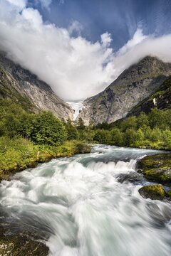 Briksdalselva Glacier River, Briksdalsbreen, Briksdal Glacier, Jostedalsbreen National Park, Norway