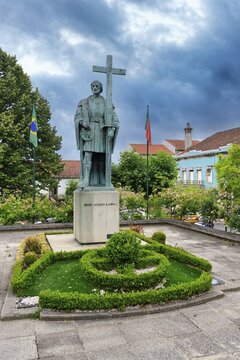 Statue of Pedro Alvares Cabral, the discoverer of Brazil, Belmonte, Historic village around the Serra da Estrela, Castelo Branco district, Beira, Portugal