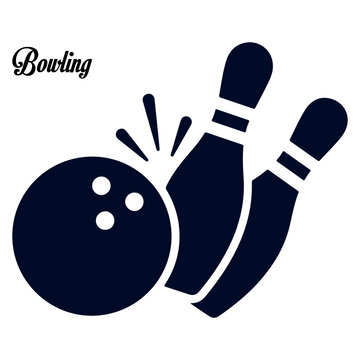 Bowling pins struck by a black bowling ball in a graphic design