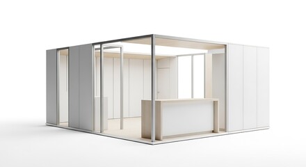 Modern Empty White Exhibition Stand Isolated on a Clean Background - Minimalist Trade Show Booth Design for Product Display and Event Marketing