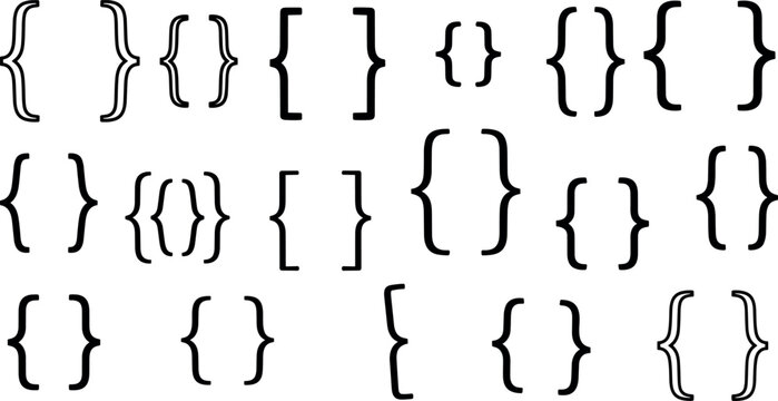 A collection of various curly and square brackets on transparent background