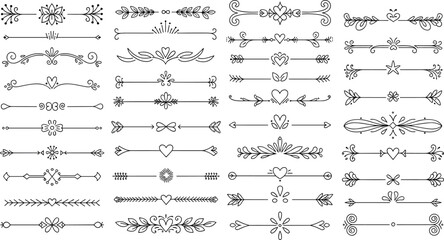 A collection of ornate and decorative line dividers on transparent background