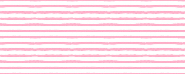 Obraz premium Watercolor baby stripe pattern with soft pink wave line stripes on white background, seamless hand painted texture. Perfect for nursery fabrics and beach tablecloth design