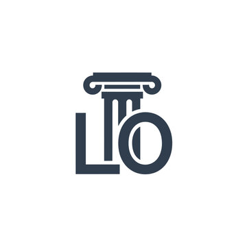 Elegant LIO or LT0 letter logo with a classical pillar, symbolizing law, history, and education, on an isolated white background.