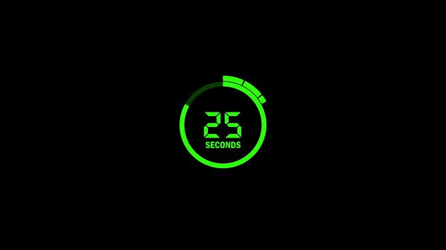 Circle countdown timer one minute animation from 30 to 0 second animation on black background 30 seconds countdown timer, 4k animation video.
