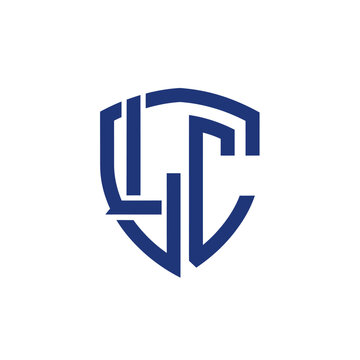 Geometric blue LTC or LGC letter logo design in a modern shield shape, symbolizing technology and progress, on an isolated white background.