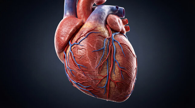 Human Heart Anatomy with Arteries and Veins Medical Illustration