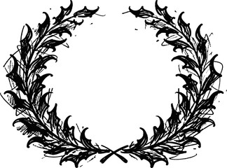 Obraz premium Vintage laurel wreath design with detailed leaves and branches in black ink