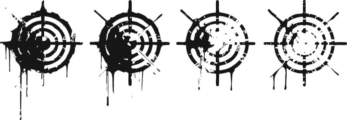 Grunge target symbols set with drip effect and distressed on white background