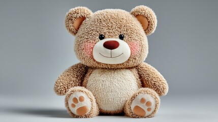 Obraz premium Soft and cuddly teddy bear with detailed fur, sitting in front of a neutral gray background