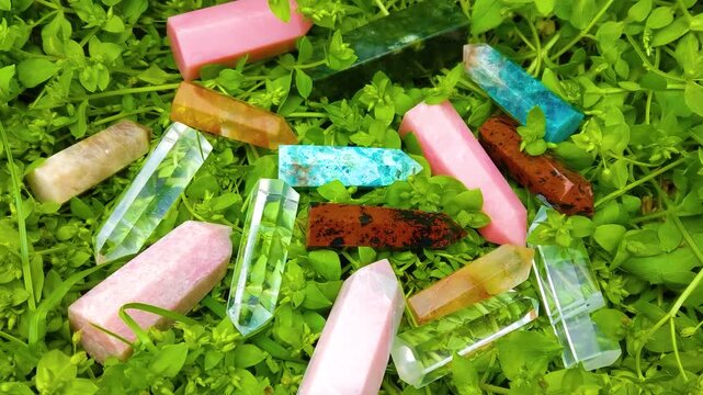 colorful various uncut and raw mineral stones, gemstone and healing stone collection, Healing reiki chakra crystals over fabric background. Gemstones for wellbeing, harmony, meditation, relaxation