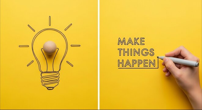 Make things happen text written by hand on yellow background