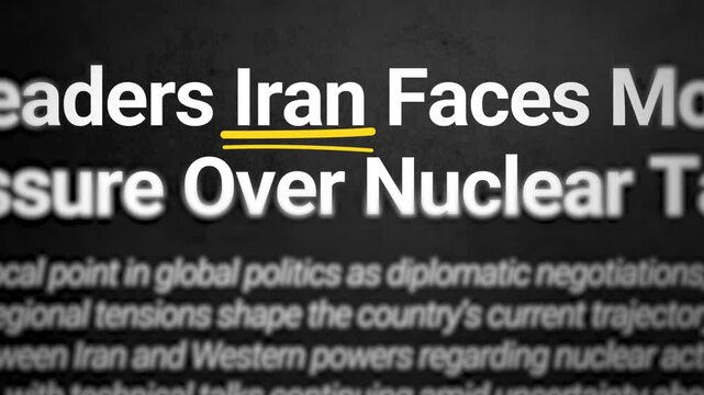 Iran country typography on the black backdrop with yellow underline, highlighting 4k animation
