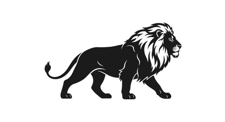 Obraz premium Black lion walking profile view.