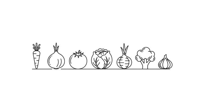 Vegetable icons line drawing illustration.