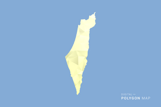 Palestine Map in low poly polygon vector style, geometric shape illustration with soft yellow tones on blue background, clean silhouette for infographic.