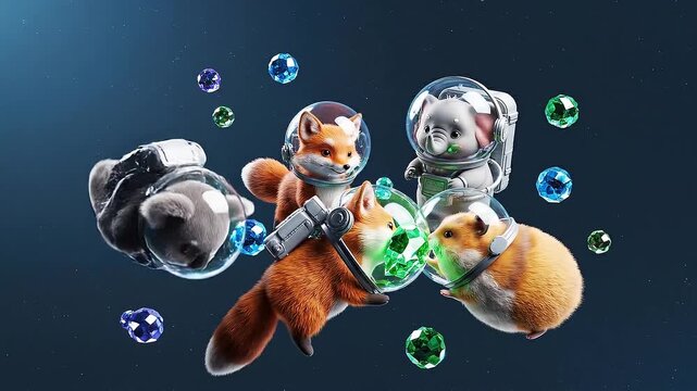 A video shows adorable cats wearing space helmets floating in outer space
