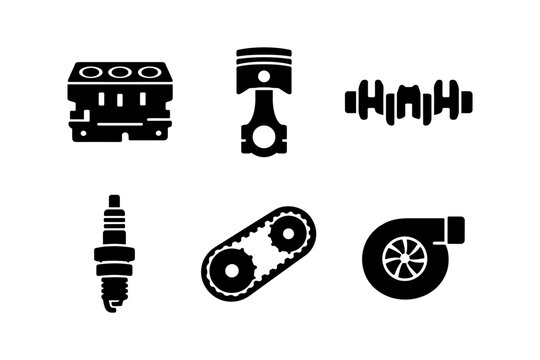 Car Engine Parts Icon Set, mechanical, automotive, solid black icon set vector illustration