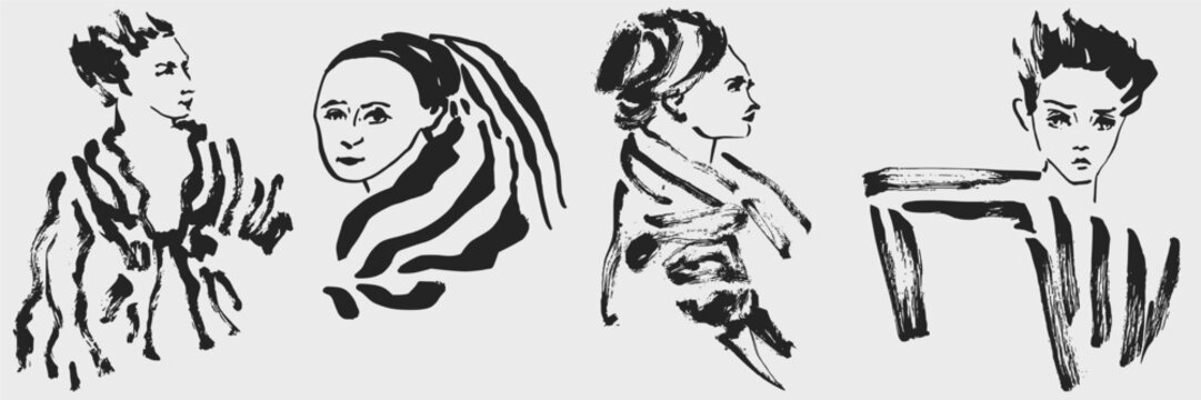 Abstract female body silhouettes and anatomy shapes in doodle sketch charcoal style. Body positive line art for wellness branding and aesthetic wall decor.