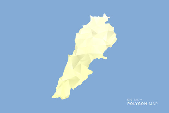 Lebanon Map in low poly polygon vector style, geometric shape illustration with soft yellow tones on blue background, clean silhouette for infographic.