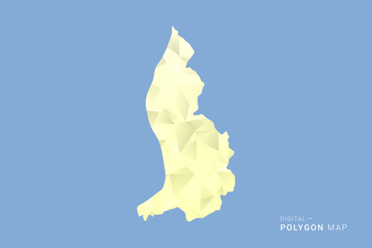 Liechtenstein Map in low poly polygon vector style, geometric shape illustration with soft yellow tones on blue background, clean silhouette for infographic.