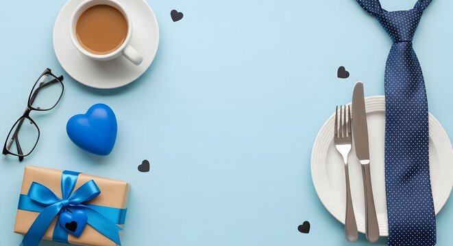 Heartwarming father's day breakfast setup with gift and coffee