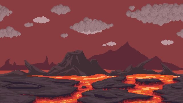 Pixel Art Lava Landscape Animation Loop