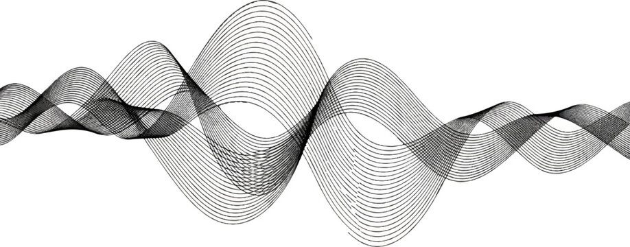 Abstract black and white wave pattern with overlapping lines and grids
