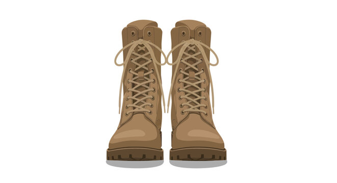 Pair of Tan Combat Boots with Laces, Isolated on White Background