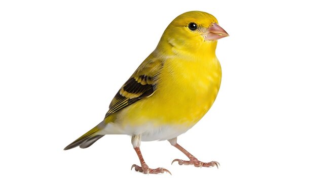 A yellow bird with black wings and a pink beak