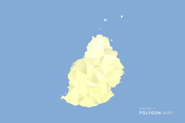 Mauritius Map in low poly polygon vector style, geometric shape illustration with soft yellow tones on blue background, clean silhouette for infographic. © Whatever